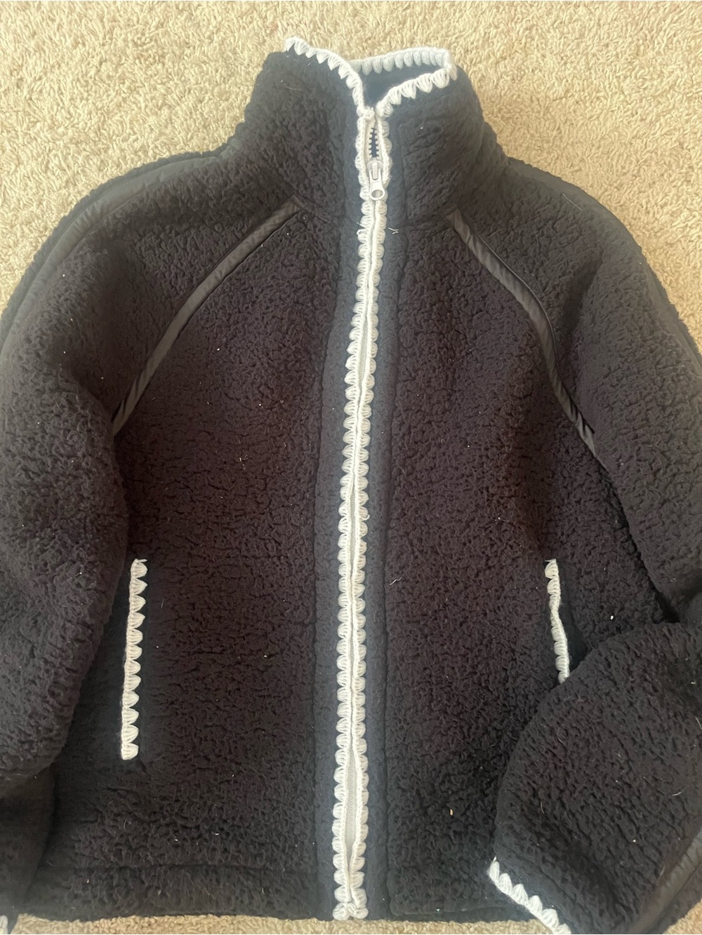 Thread & Supply Black Sherpa Zip Jacket with White Trim, XS, NWT